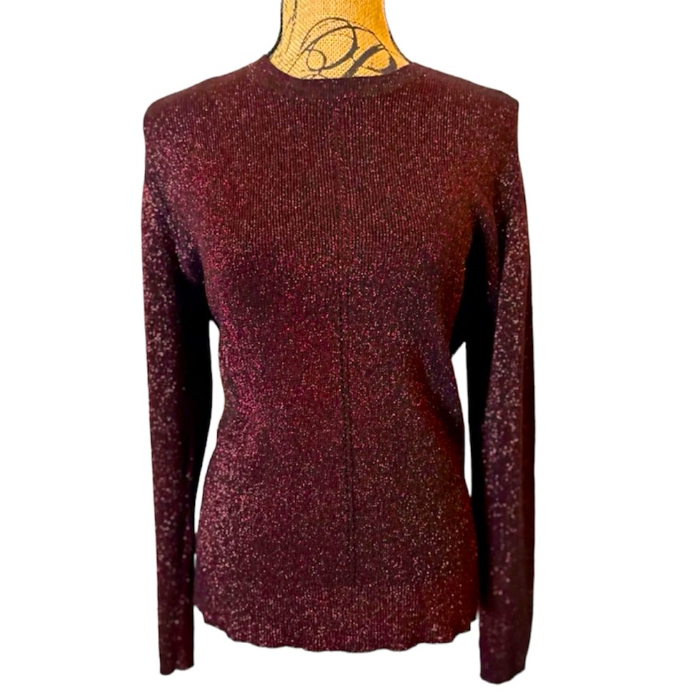 ELLEN TRACY Sparkling Deep Red Burgundy Crew Neck Soft Viscose Blend SWEATER XL